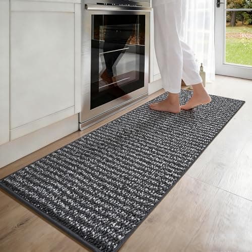 JSEI Kitchen Runner Rugs, 17''x71'' Non-Slip Kitchen Mats for Floor, Machine Washable Absorbent and Stain Resistant Kitchen Rug, Carpet Mats with TPR Backing for Kitchen, Charcoal - Image 1