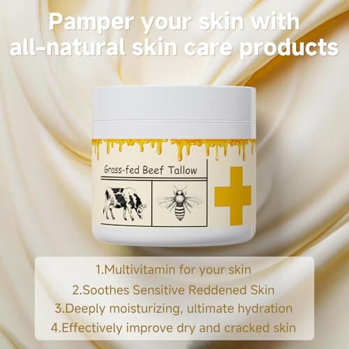 mkzea Beef Tallow for Skin, Beef Tallow, Tallow and Honey Cream, Grass Fed Beef Tallow, Whipped Beef Tallow for Face Moisturizer for All Purpose with Raw Honey Tallow Balm, 2 packs - Thumbnail 3