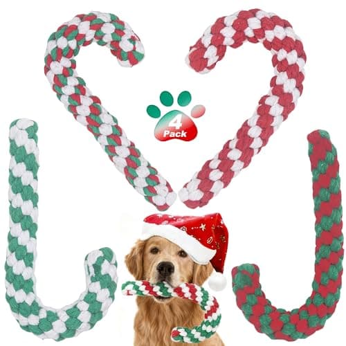 Yteseery 4 Pack Christmas Dog Toys Rope Cane Candy Pet Toys Interaction Training Toys for Small Medium Dog, Festive for Pets, Durable Safe Holiday Pet Supplies