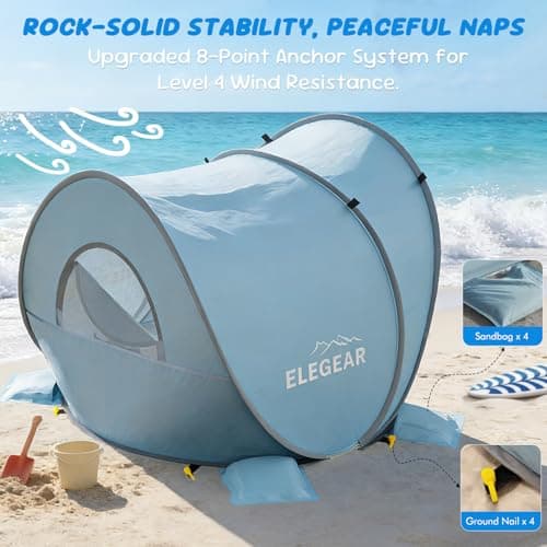 Elegear Pop Up Baby Beach Tent with Mini Canopy, CumbreX™ UPF 50+ UV Protection Baby Tent Sun Shelter, 1S Setup Portable Baby Beach Essentials Shade for Infant Toddler Outdoor Indoor Play - Blue - Thumbnail 6