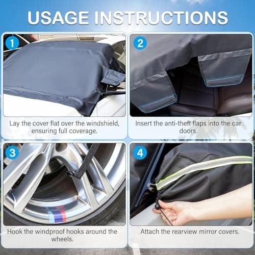 Instraella Windshield Cover for Ice and Snow, All-Season Car Windshield Cover with Heavy Duty Oxford Fabric, Windproof Front Window Protector Sun Shade with Mirror Covers for Cars, SUVs and Trucks, L - Thumbnail 6