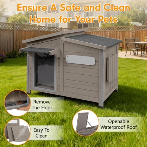 Outdoor Dog House Waterproof for Small to Medium Dogs Breeds with Openable Asphalt Roof, Anti-Chewing Iron Frame, Window, Weatherproof Indoor Outside (43.5" LX 29.5" WX 33.5" H) - Thumbnail 5