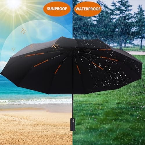 Bluinzi 46 Inch Compact Umbrellas for Rain - Travel Small Umbrella - Automatic Folding Umbrella - Windproof Portable Umbrella, Double 10-rib - Thumbnail 4