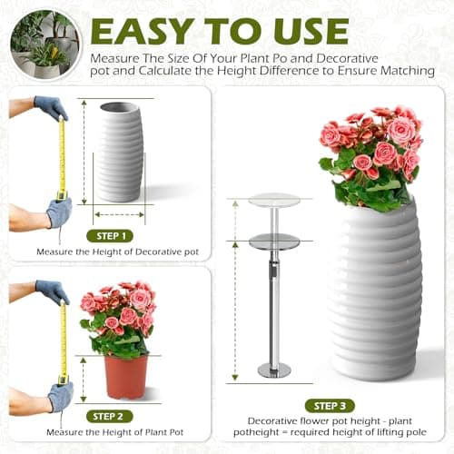 Hazztoll Adjustable Plant Risers for Inside Pot, Planter Insert for Large ​Container​, 19.5-32'' Rise Filler Riser of Tall Flower Bed, Metal Lift Insert for Tall Taper (6 “8“10” Base or Top) - Thumbnail 3