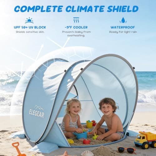 Elegear Pop Up Baby Beach Tent with Mini Canopy, CumbreX™ UPF 50+ UV Protection Baby Tent Sun Shelter, 1S Setup Portable Baby Beach Essentials Shade for Infant Toddler Outdoor Indoor Play - Blue - Thumbnail 4