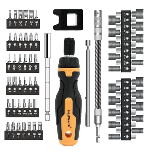 MulWark 63PC Magnetic Ratcheting Screwdriver Bit Set – Multibit Screw Driver with Screwdriver Bits Slotted, Torx, Hex, Pozi, Philips, Square; Nut Driver Set for SAE and Metric – Christmas Gift - Image 1