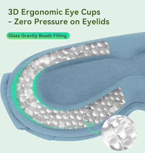 LC-dolida Bamboo Cotton Weighted Bluetooth Sleep Masks, 3D Weighted Sleep Masks with Bluetooth 5.4 Headphones, Total Blackout Bluetooth Sleep Mask for Women Men, Weight Eye Mask for Sleeping, Ash Blue - Thumbnail 3