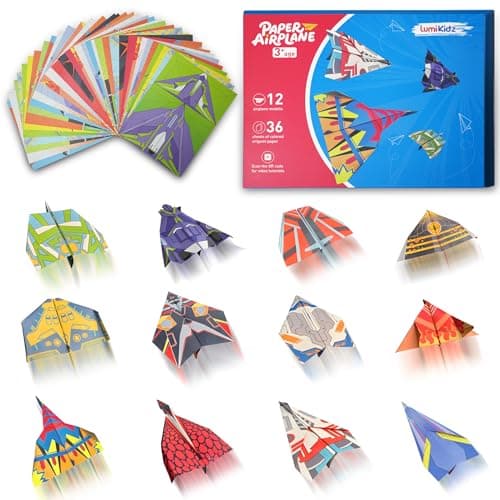 Lumikidz Paper Airplane Kits – 12 Classic Origami Designs, 36 Sheets – Creative World Record Paper Planes – Fun Airplane Toys & Birthday Gifts for Kids Ages 5-12 Boys and Girls - Image 1