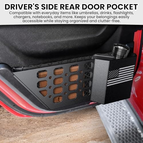 DIAMOOKY Metal Rear Door Pocket Storage Box for Jeep Wrangler JL JLU 4XE 2018-2026 & Gladiator JT 2020-2023 2023 2024 2025 2026 Accessories Door Storage Organizer Molle Panels, Flag, 2PCS - Thumbnail 2