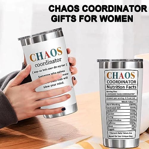 YXOTJHS Chaos Coordinator Tumbler, Chaos Coordinator Gifts for Women Boss Lady Coworker Manager Teacher Assistant Mom-Thank You Gift, Birthday Gifts for Women-20 Oz Stainless Steel Tumbler - Thumbnail 6