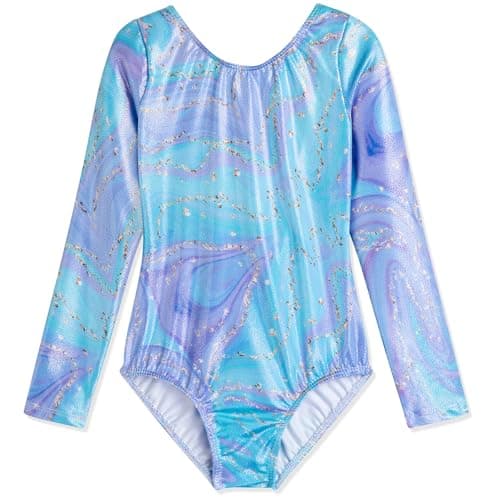 HOZIY Leotards for Girls Gymnastics Long Sleeve 2t 3t Toddler Girl Kids Leo Blue Purple Marble Tumbling Outfits Bodysuits Leotardos Para Gimnasia Ninas - Image 1