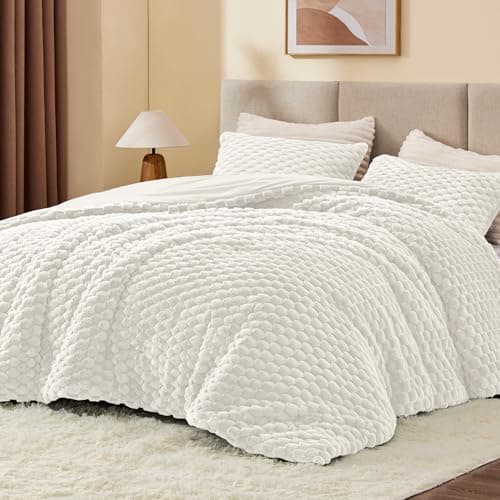 BEDELITE Fluffy Twin Comforter Set - Cream White Fleece Soft Comforter for Twin Size Bed, Luxury Warm Bedding Set for Winter, Fuzzy Bed Set 2 Pieces (1 Comforter, 1 Pillowcase)
