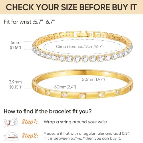 Stackable Gold Bracelets for Women - 2Pcs 18K Gold Plated Cubic Zirconia Bangle Bracelet Crystal Friendship Tennis Bracelet Stack Jewelry,Party Christmas Birthday Gifts for Her Girlfriend Sister Wife - Thumbnail 5