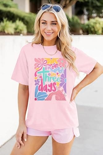 A Lot Can Happen in 3 Days Shirt Women Christian Easter Tshirts Casual Short Sleeve Religious Quotes Tee Tops Light Pink - Thumbnail 2
