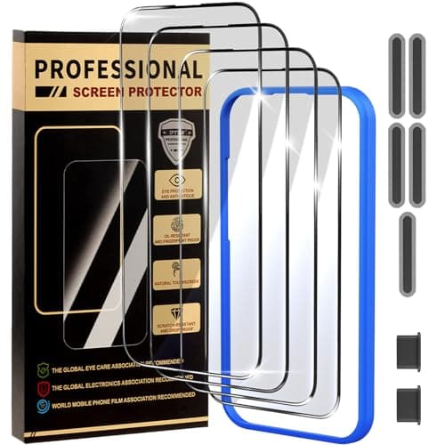 jpyyw 4 Pack for iPhone 15/14 Pro Max Screen Protector, Military-Grade Shatterproof, 9H Hardness, Full Coverage Tempered Glass with Install Frame - Image 1