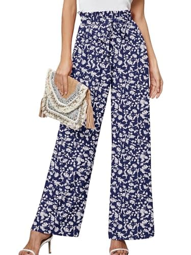 Heymoments Women's Wide Leg Pants with Pockets Lightweight Navy Blue Silhouette XX-Large High Waisted Tie Knot Paperbag Dressy Palazzo Loose Paper Bag Comfy Business Casual Work Flowy Trousers - Image 1