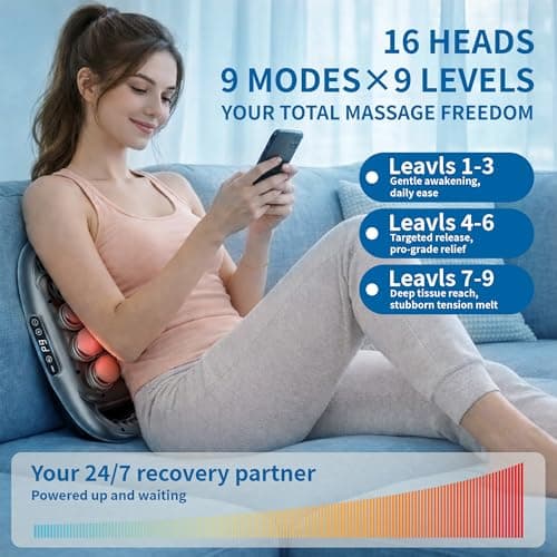 Binxalin 16 Head Massage Gun Deep Tissue, Percussion Massager for Muscle Relief, 9 Speeds & 9 Intensities Muscle Massage Gun for Shoulders, Waist, Legs, Athletes & Office Staff - Thumbnail 3
