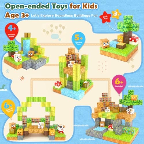 Gooidea Large Magnetic Blocks 1" Building Cubes Toys for Kids Ages 4-6 5-7 8-12, Magworld Bamboo House Building Craft Construction Toy Set, Creative Sensory Toys Game Gift for 3+ Year Old Boys Girls - Thumbnail 6