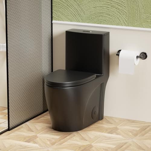 Elongated One Piece Toilet with Comfort Chair Seat ADA Height 17.3" Modern Toilet for Bathroom, Dual Flush 0.8/1.6 GPF and MAP 1000g, 12" Rough-In, Soft Closing Seat,Matte black - Image 1