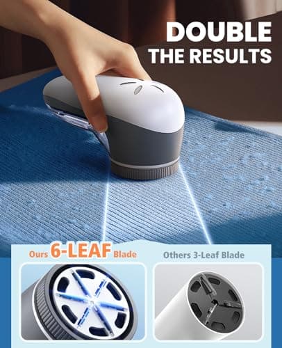 POPCHOSE Fabric Shaver, Sweater Shavers to Remove Pilling, Lint Shaver with 6-Leaf Blades, Electric Lint Remover for Clothes, Couch, Furniture, Fuzz, Lint Ball, Pillings, USB Rechargeable - Thumbnail 2