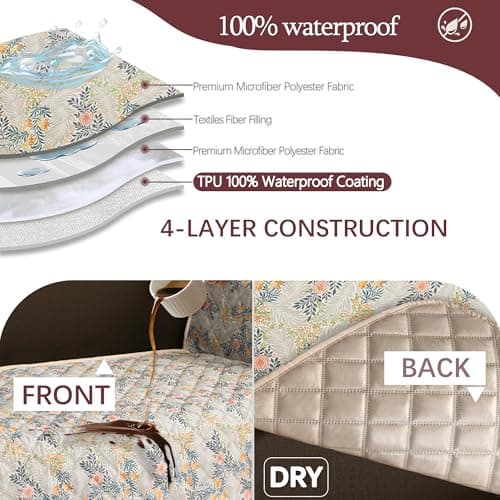 ALIECOM L Shaped Couch Cover for Sectional Sofa Waterproof Sofa Slipcover Non Slip Corner Couch Covers for Dogs Cats (Large, Willow Floral) - Thumbnail 3