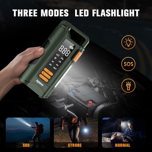 Jump Starter with Air Compressor,5000A Car Battery Jumper Starter, 16000mAh Battery Jumper Starter Portable for 10L Gas/Diesel Engine with 160PSI Booster,LED Display & Light,Jumper Cables - Thumbnail 4