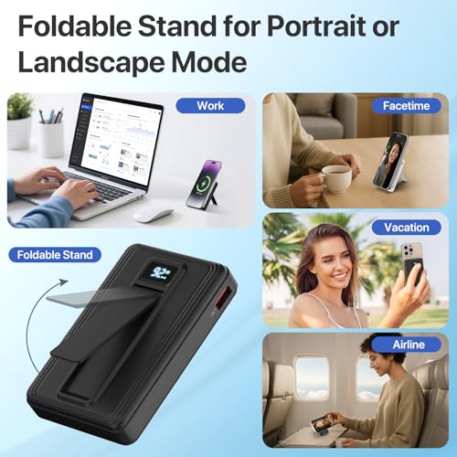 pangootek Magnetic Portable Charger, 10000mAh Wireless Power Bank with Stand and USB C in/Out LED Display, Battery Pack for iPhone 16/15/14/13/12/Pro/Mini/Pro Max - Thumbnail 3