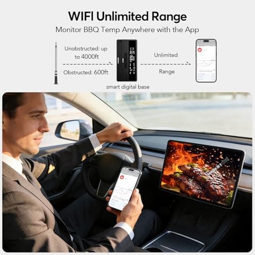 Btclink WiFi Sub-1G Smart Meat Thermometer Unlimited Range, 7 NIST-Cert.Sensors Magnetic Large-Display Smart Base, IP68 Wireless BBQ Grill &Smoker Thermometer, App&Standalone Monitoring(1,Black,Small) - Thumbnail 2