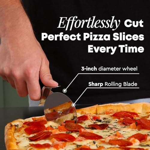 HFLYJPYW Premium Pizza Cutter Food Chopper-Super Sharp Stainless Steel Pizza Cutters Rocker/Slicer/Blade/Knife with Cover Multi Function Kitchen Tools,Dishwasher Safe (deep black) - Thumbnail 3