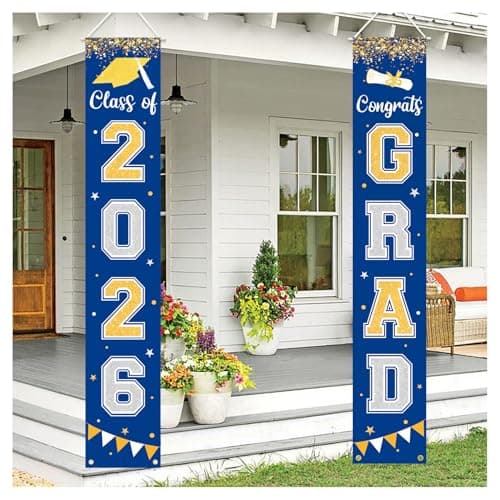 Graduation Decorations 2026 GRAD Banner Blue Porch Door Sign Welcome Banner For Indoor Outdoor Wall Graduation Decorations Class of 2026 - Image 1