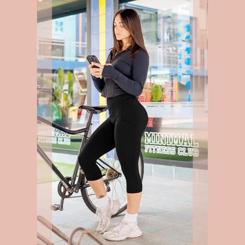 SINOPHANT High Waisted Leggings with Pockets Women, Full Length Capri Buttery Soft Stretchy Yoga Pants(Capri Brown,L-XL) - Thumbnail 6