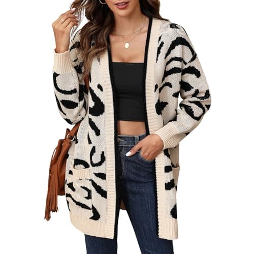 Women's Long Sleeve Cardigan Sweaters Womens Fashion 2024 Trendy Lightweight Long Sleeve Casual Knitted Cardigans Sweater Tops Clothes Outfits with Pockets Beige XL - Image 1