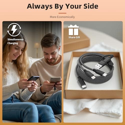 Multi Charging Cable 5 in 1, 1Pack 5FT USB C/A Multi Charger Cable to Type-C/Micro USB Port, Nylon Braided USB C Multiple Charger Cord for All Devices, Universal Phone Charger Cord for Cell Phones - Thumbnail 5