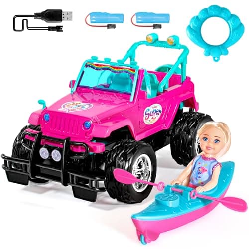 ULOVEME RC Cars - Remote Control Car with 5.5" Doll for Girls, 2.4GHz Je ep RC Cars - Simple Control Toy Cars for Kids (Hot Pink) - Image 1