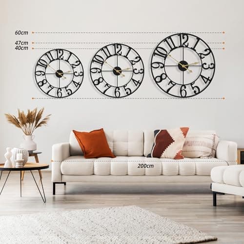 HAITANG Large Wall Clock for Living Room Decor, 24 Inch Black Metal Silent Non Ticking Battery Operated Modern Vintage Decorative Clock for Bedroom - Thumbnail 2