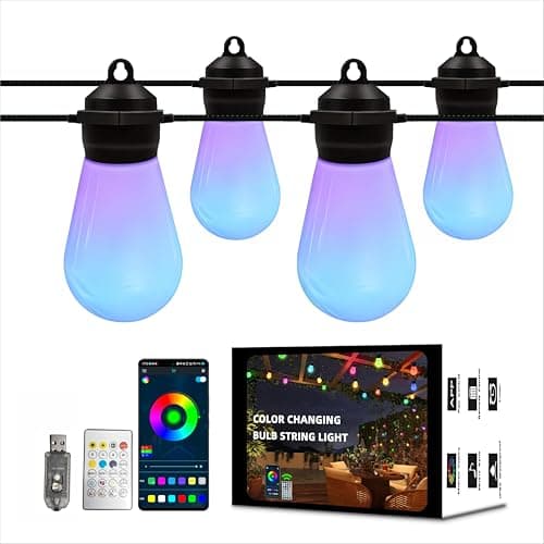 Honche Outdoor String Lights S14, 46FT Patio Lights with 20 Shatterproof LED Bulbs, APP & Remote Control, 213 Scene Modes, USB Powered, IP67 Waterproof for Garden, Wedding, Party, Camping - Image 1