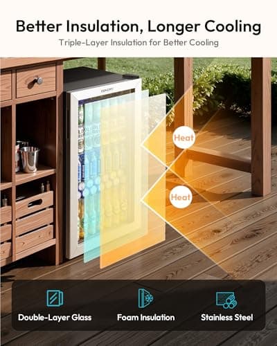 EUHOMY Mini Fridge 130 Can Beverage Refrigerator Cooler Glass Door for Soda Wine Beer, Beverage Cooler for Home, Bar, Office with Digital Temperature Control Adjustable Shelves, 3.2 Cu.Ft, Silver - Thumbnail 5