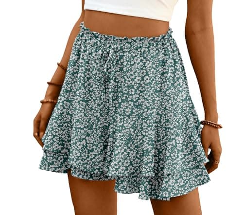 Lepunuo Womens Skorts White Floral Ruffled Mini Skirts Flowy Shorts Summer Flared Country Concert Shorts - Image 1