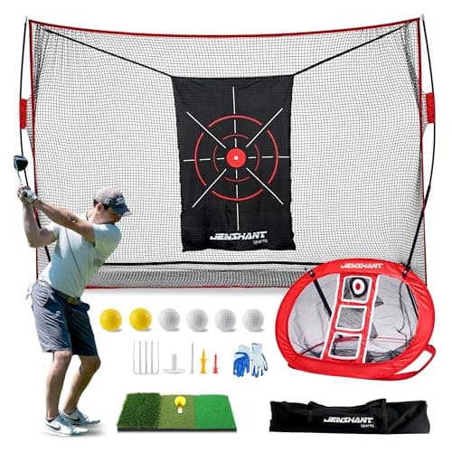 10x7ft Golf Practice Net with Chipping Target, Foldable Mat, 8 Tees & 6 Balls – All-in-One Golf Hitting Net for Backyard, Indoor Outdoor Use, Includes Carry Bag for Easy Storage - Image 1
