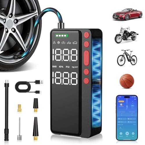 MATULSA Smart Tire Inflator Portable Air Compressor, APP Control Air Pump For Car Tires, 10000mAh, 4X Faster 150PSI Bike Pump with All-in-One Storage, LED Light & Auto Shut-Off for Motorcycles