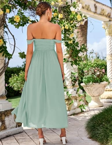 GRACE KARIN Summer Light Green Dress for Women 2026,Off The Shoulder Smocked Bridesmaid Dresses,Formal Baby Shower Maxi Dresses XL - Thumbnail 5