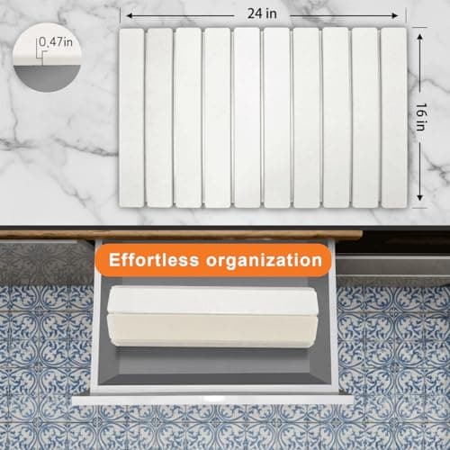 UOEPOWA Stone Drying Mat for Kitchen Counter, Quick Dry Stone Dishes Mats, Foldable Water Absorbing Diatomaceous Earth Drying Organizer Pad (White) - Thumbnail 6