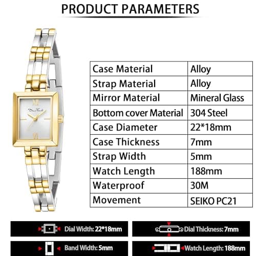 Diaofendi Small Gold Watches for Women Vintage Ladies Quartz Wrist Watches Stainless Steel Band Womens Gold Watch Luxury Bracelet Tools Included(Gold Silver) - Thumbnail 6
