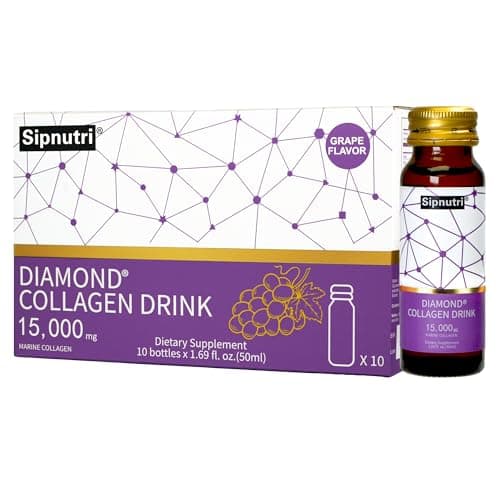 Sipnutri Diamond Collagen Drink -15,000mg Marine Collagen Peptides Liquid Shots for Women & Men, Hydrolyzed with Vitamin C & Pomegranate, Grape Flavor, Supports Skin, Hair, Nail Health -1.69 fl oz x10 - Image 1
