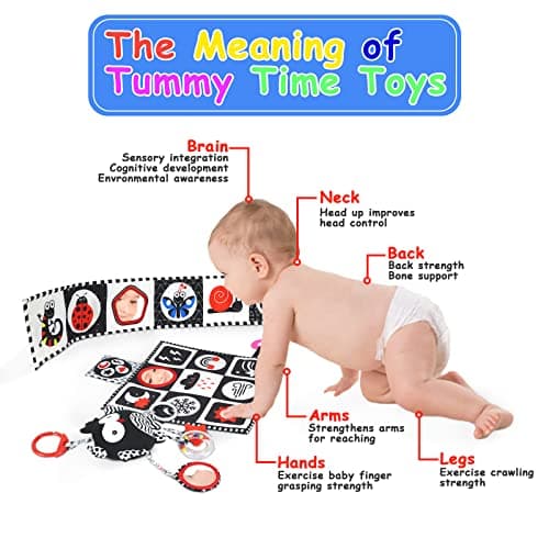 KUANGO Black and White High Contrast Baby Toys 0-6 Months with Mirror, Crinkle and Rattles, Soft Baby Toys for Brain Development Montessori Sensory Tummy Time Newborn Infant for 0 3 6 9 Months Old - Thumbnail 5