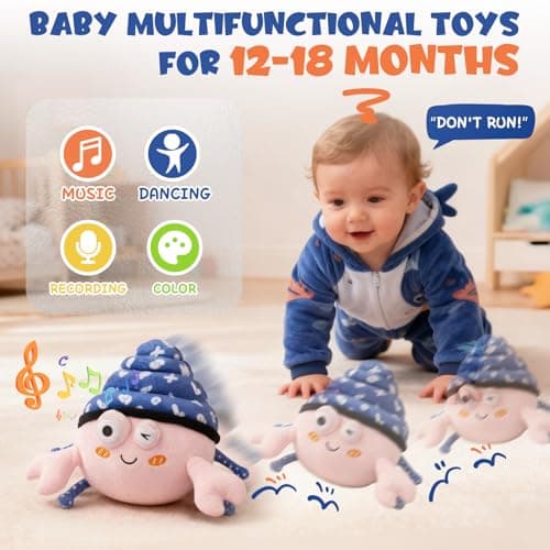 Lullulii Music Crawling Hermit Crab Baby Toy 6-12 Months,Montessori Toys for 1 Year Old+,Infant Stuffed Animal Toy with Tummy Time Toy & Floor Play,Dancing & Talking Soft Plush Toy for Boys and Girls - Thumbnail 3
