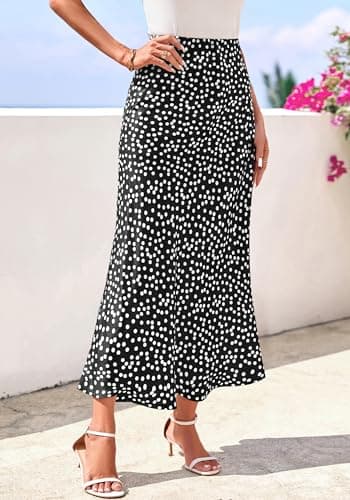 BTFBM Satin Skirts for Women 2025 Fall High Waisted A-Line Leopard Print Cocktail Wedding Long Silk Summer Midi Skirt(Polka Dot Black White, Large) - Thumbnail 6