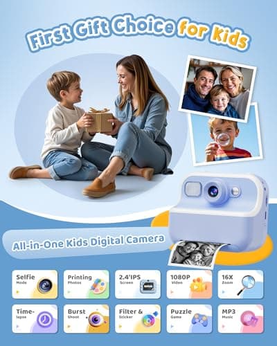 Instant Camera, Front Rear Dual Selfie Kids Camera with 1080P Videos, Holiday Birthday Gifts for Kids Age 3-12, Toddler Portable Travel Print Digital Camera Toy for 4 5 6 7 8 9 Year Boys Girls - Thumbnail 2