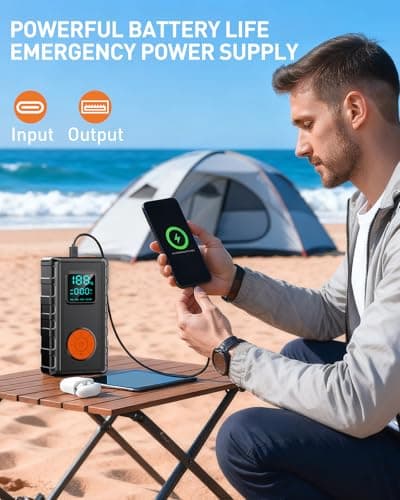 Jump Starter with Air Compressor, Battery Jumper Starter Car Battery Jump Starter 8.0 Gas/7.0L Diesel, Portable Jump Box, 12V Portable Car Jump Starter with Tire Inflator, LED Light Idea Gift for Man - Thumbnail 5