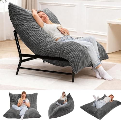 HOMRELEXA Modern Accent Chair, Giant Bean Bag Lounge Chairs with Sturdy Metal Frame & Washable Cover, Comfy Upholstered Chair for Reading Room, Bedroom, Grey - Image 1